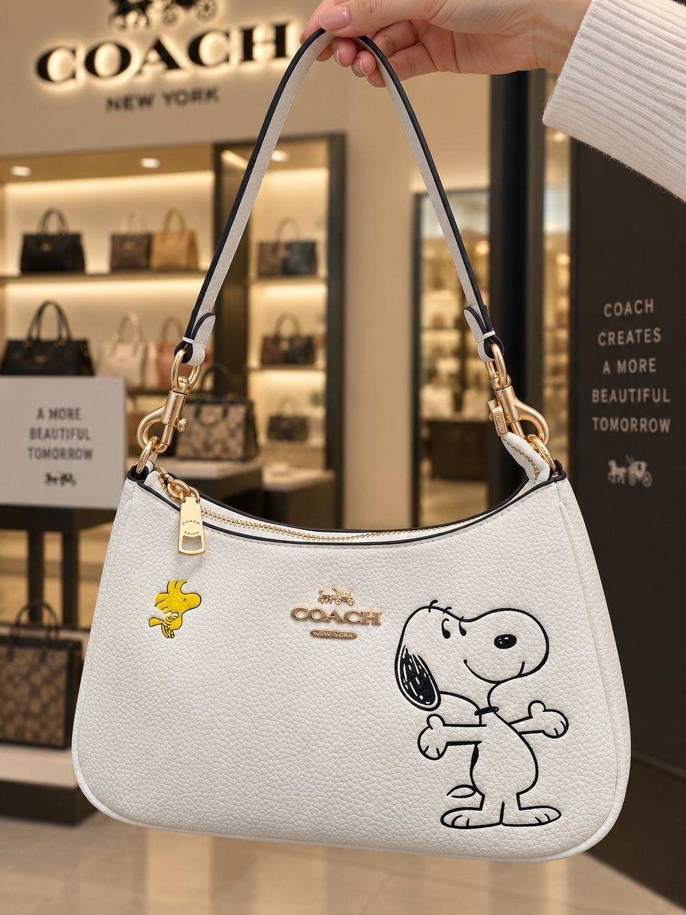 Coach X Peanuts Teri white shoulder bag with Snoopy pattern